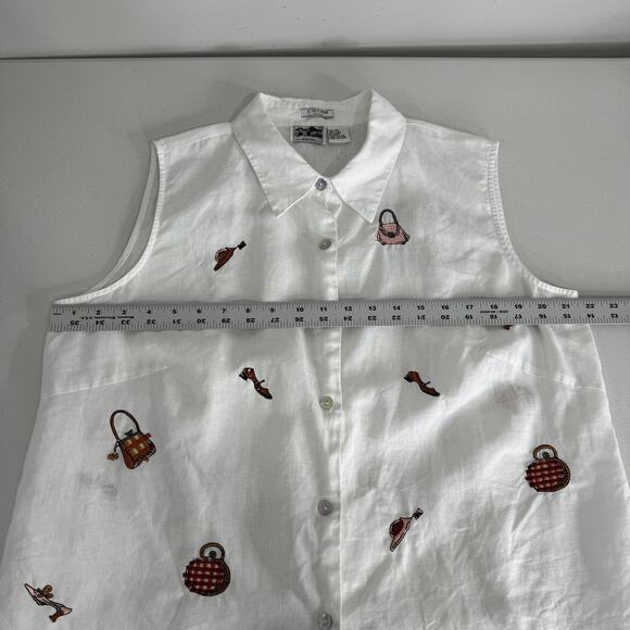 Vintage 2 Friends Shirt Womens 2X White Irish Linen Purse Shoe Heels Artsy Y2K - Picture 8 of 10